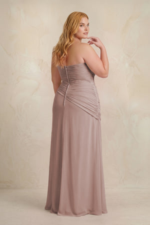 Toffee Sheath Chiffon Strapless Pleated Bridesmaid Dress (2) [sizeplus] | KISSBRIDAL