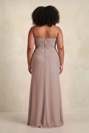 Toffee Sheath Chiffon Strapless Pleated Bridesmaid Dress (4) [sizeplus] | KISSBRIDAL