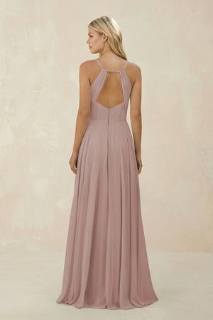 Toffee Spaghetti Strap A-Line Chiffon Bridesmaid Dress (2) | KISSBRIDAL