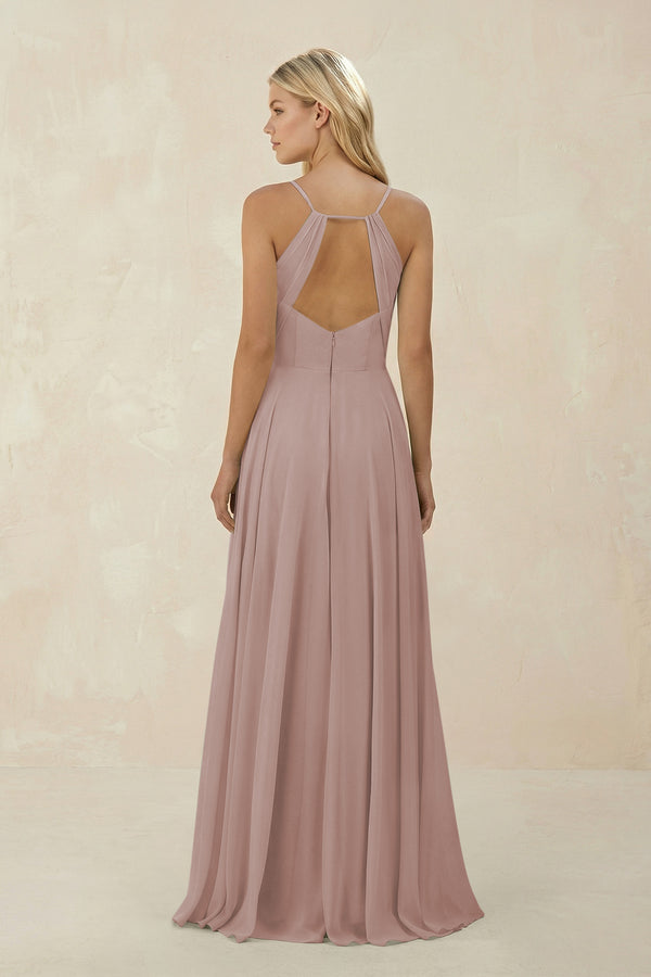 Toffee Spaghetti Strap A-Line Chiffon Bridesmaid Dress (2) | KISSBRIDAL