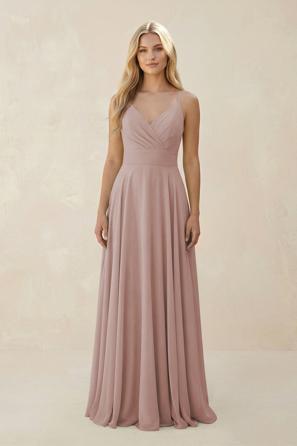 Spaghetti Strap A-Line Chiffon Bridesmaid Dress in Toffee