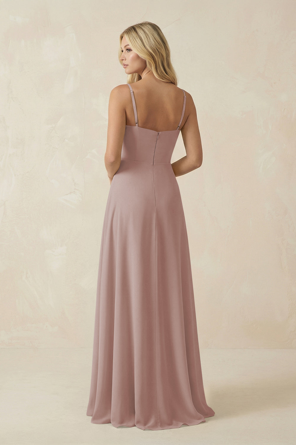 Spaghetti Strap Chiffon A-Line Bridesmaid Dress in Toffee