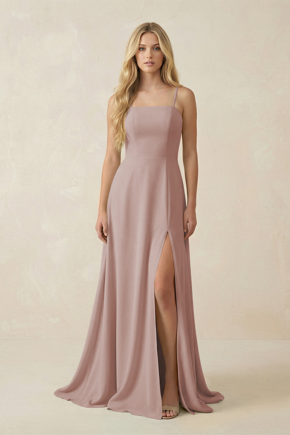 Spaghetti Strap Chiffon A-Line Bridesmaid Dress in Toffee