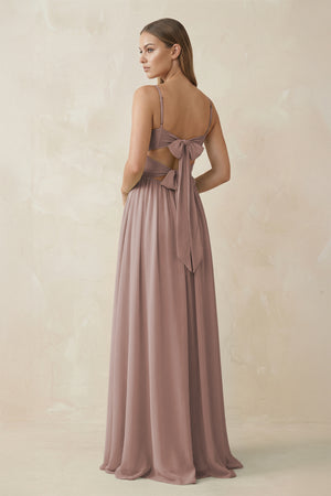 Toffee Spaghetti Strap Pleated A-Line Chiffon Bridesmaid Dress (2) | KISSBRIDAL
