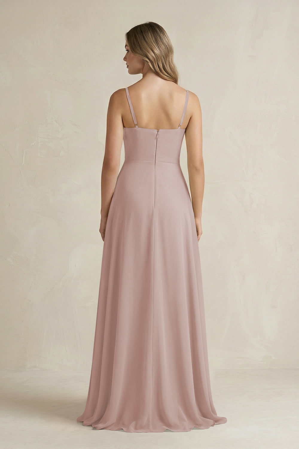 Spaghetti Strap Ruffled A-Line Chiffon Bridesmaid Dress in Toffee