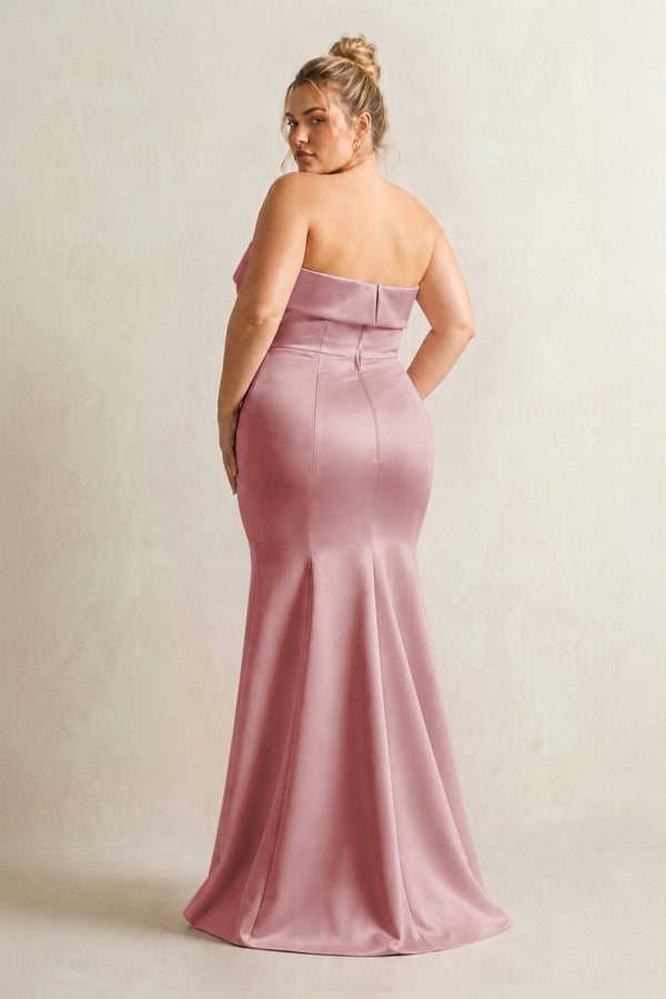 Toffee Strapless Satin Mermaid Bridesmaid Dress (2) [sizeplus] | KISSBRIDAL