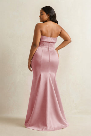 Toffee Strapless Satin Mermaid Bridesmaid Dress (4) [sizeplus] | KISSBRIDAL