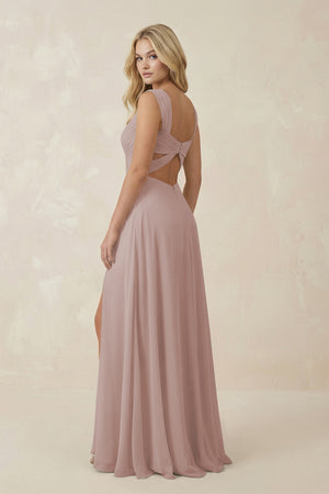 Toffee Sweetheart A-Line Chiffon Long Bridesmaid Dress (2) | KISSBRIDAL