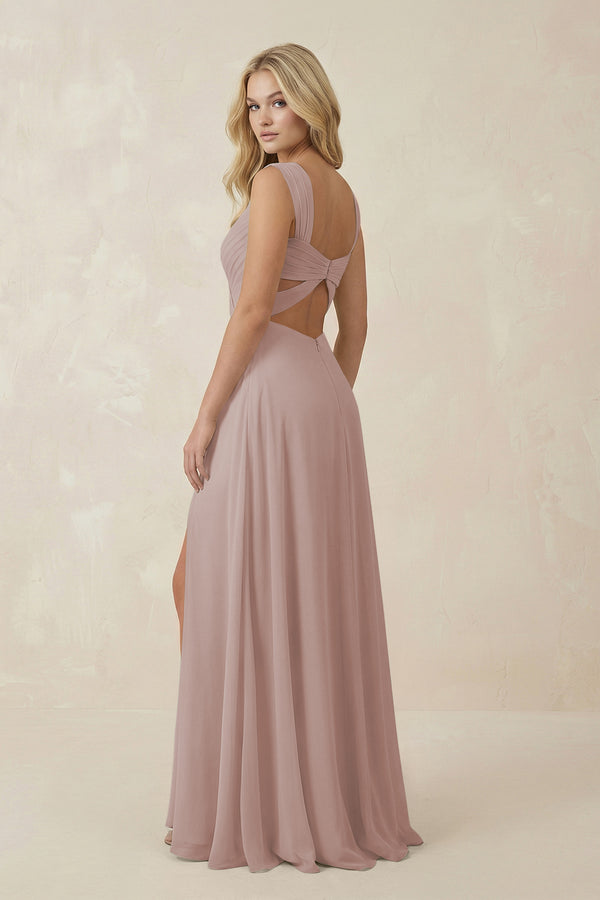 Toffee Sweetheart A-Line Chiffon Long Bridesmaid Dress (2) | KISSBRIDAL