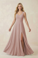 Toffee Sweetheart A-Line Chiffon Long Bridesmaid Dress | KISSBRIDAL