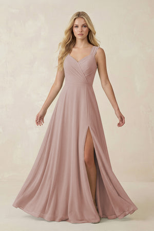 Toffee Sweetheart A-Line Chiffon Long Bridesmaid Dress | KISSBRIDAL