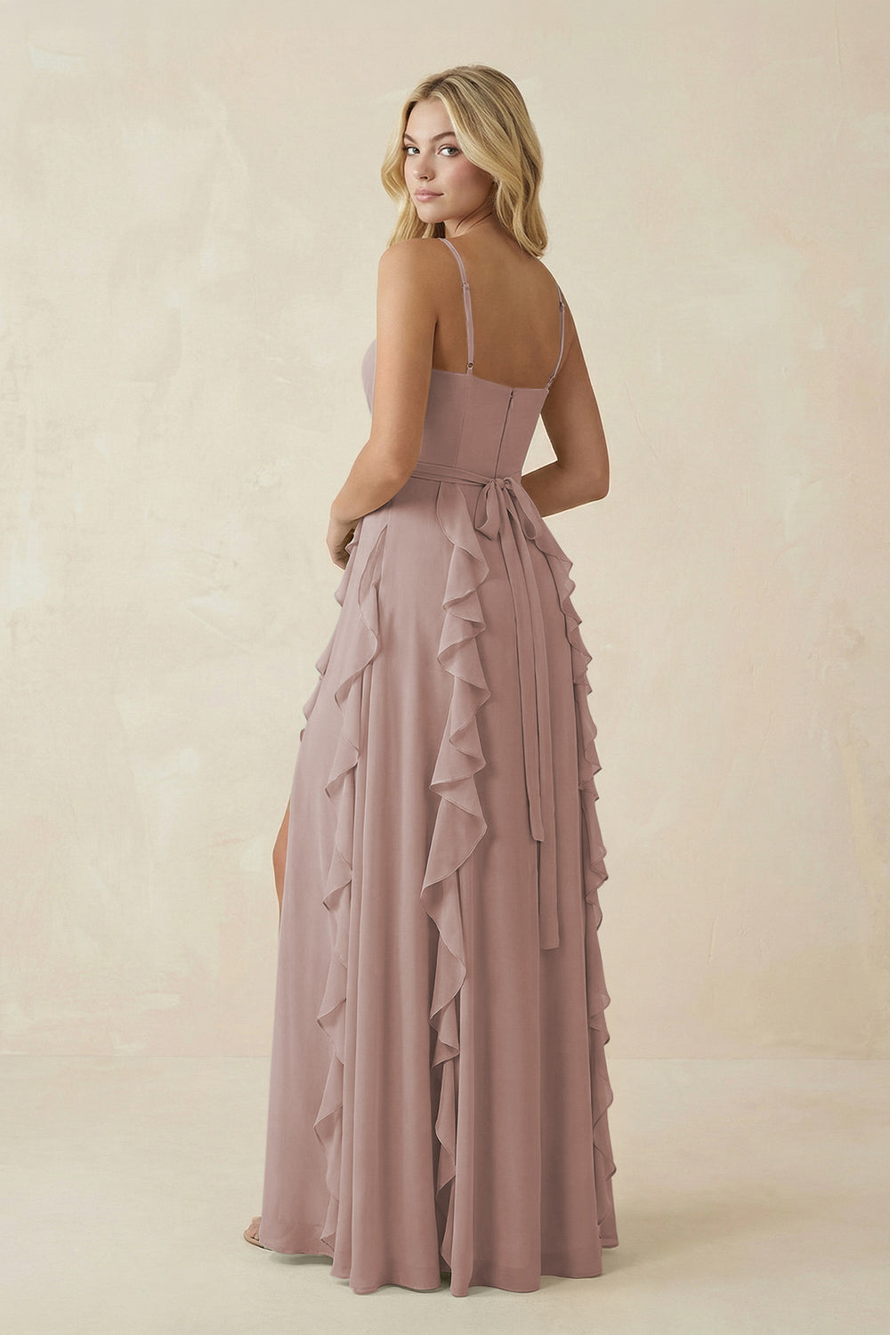Tiered Ruffle A-Line Chiffon Bridesmaid Dress in Toffee
