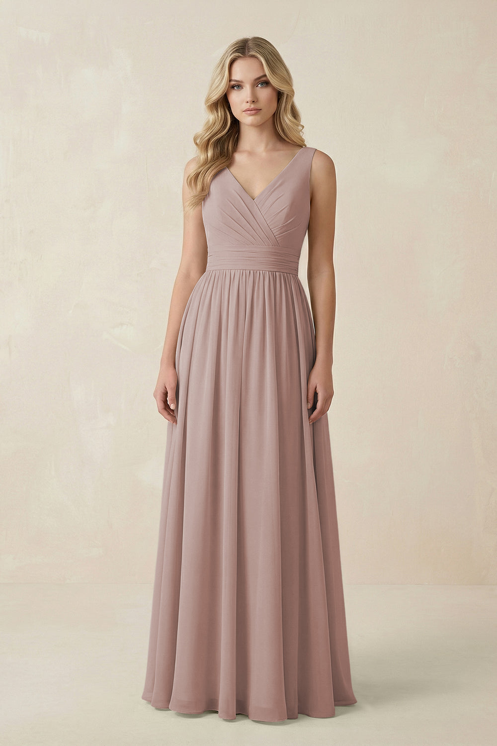 V-Neck A-Line Bridesmaid Dress with Back Bow in Toffee