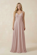 Toffee V-Neck A-Line Chiffon Bridesmaid Dress with Crisscross Back | KISSBRIDAL