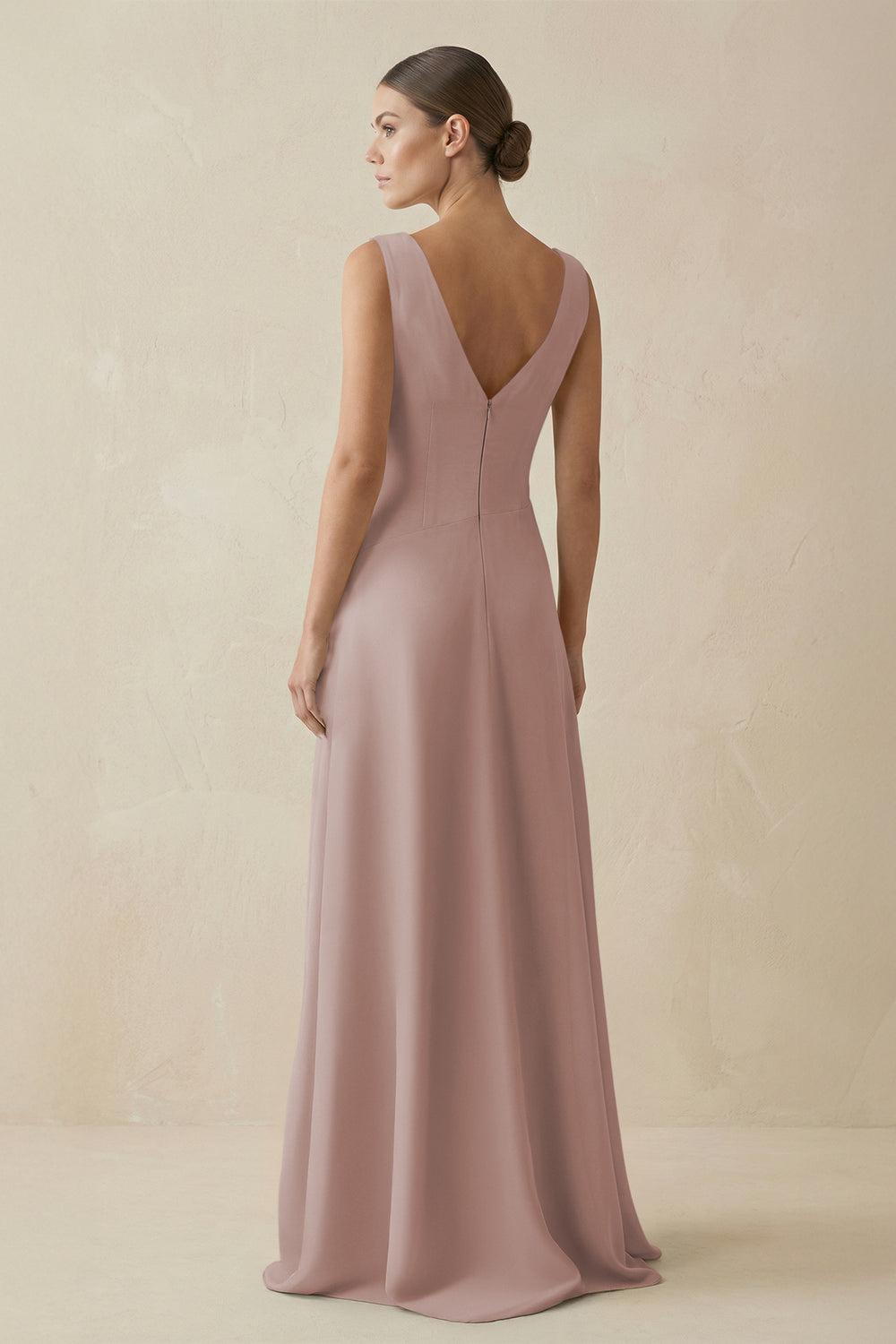 V-Neck A-Line Chiffon Ruffled Bridesmaid Dress in Toffee
