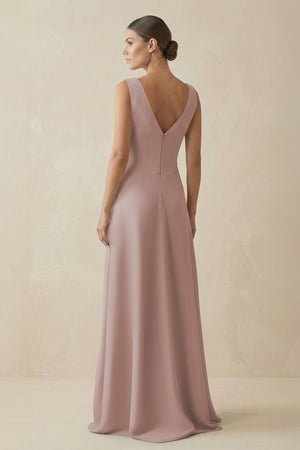 Toffee V-Neck A-Line Chiffon Ruffled Bridesmaid Dress (2) | KISSBRIDAL