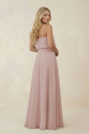 Toffee V-Neck Blouson A-Line Chiffon Bridesmaid Dress (2) | KISSBRIDAL