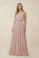 Toffee V-Neck Blouson A-Line Chiffon Bridesmaid Dress | KISSBRIDAL
