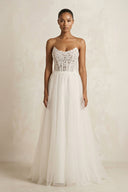 Tulle A - Line Strapless Corset Wedding Dress in Ivory - SHE IS ME Wedding Dresses