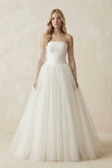 Tulle A - Line Strapless Wedding Dress With Sleeves in Ivory - KISS BRIDAL Wedding Dresses