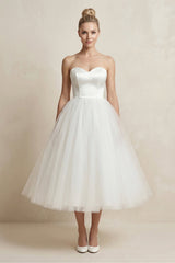 Tulle A - Line Sweetheart Midi Wedding Dress in White - KISS BRIDAL Wedding Dresses