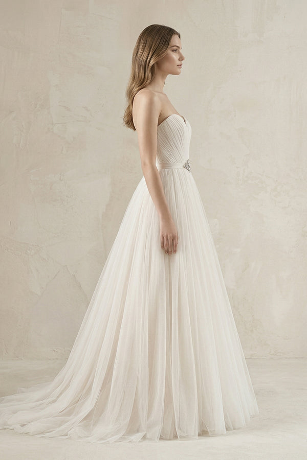 Tulle Sweetheart A - Line Pleated Wedding Gown in Ivory - SHE IS ME Wedding Dresses