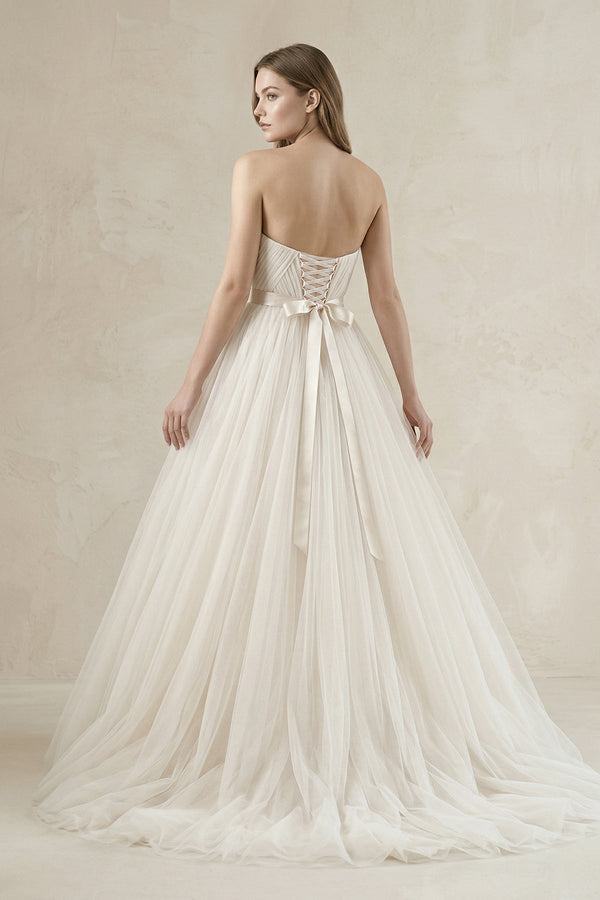 Tulle Sweetheart A - Line Pleated Wedding Gown in Ivory - KISS BRIDAL Wedding Dresses