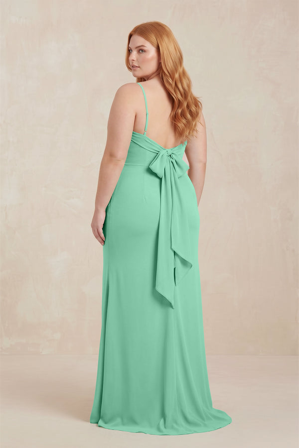 Turquoise Cowl Neck Sheath Chiffon Bridesmaid Dress with Corset (2)  [sizeplus] | KISSBRIDAL