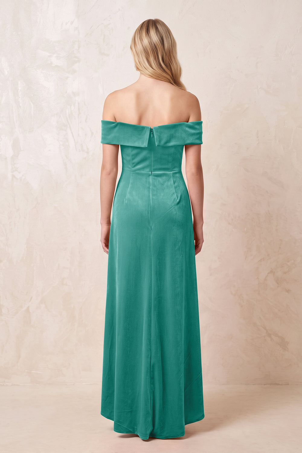 Off-the-Shoulder Sheath Velvet Midi Bridesmaid Dress in Turquoise
