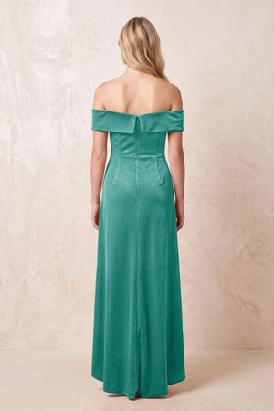 Off - the - Shoulder Sheath Velvet Midi Bridesmaid Dress in Turquoise - KISS BRIDAL Bridesmaid Dresses