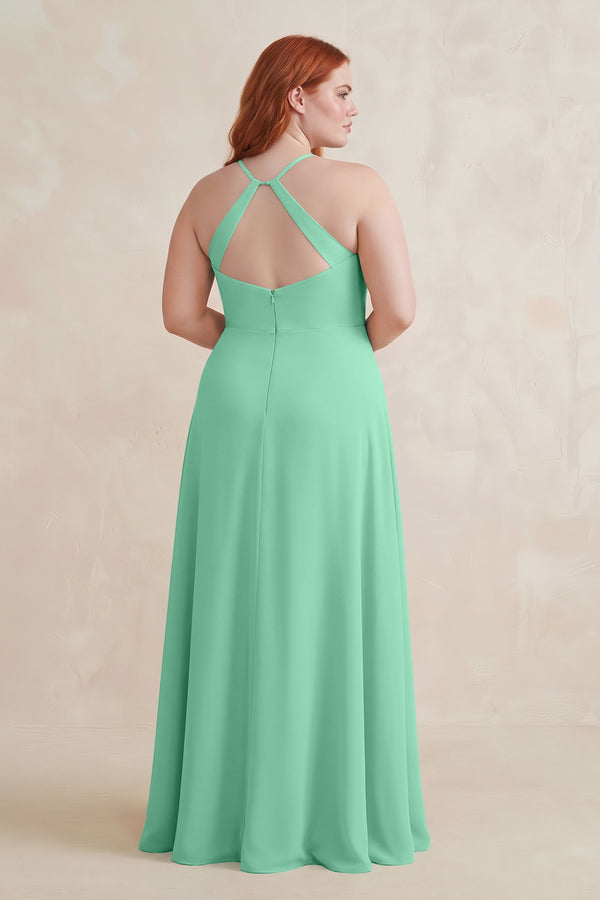Turquoise Ruched Sheath Chiffon Bridesmaid Dress (2) [sizeplus] | KISSBRIDAL