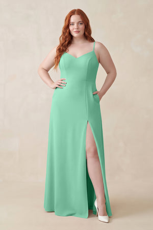 Turquoise Ruched Sheath Chiffon Bridesmaid Dress [sizeplus] | KISSBRIDAL