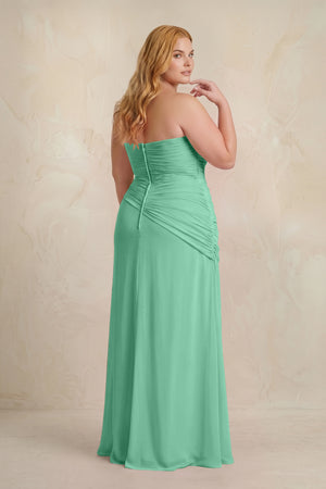 Turquoise Sheath Chiffon Strapless Pleated Bridesmaid Dress (4) | KISSBRIDAL[sizeplus]