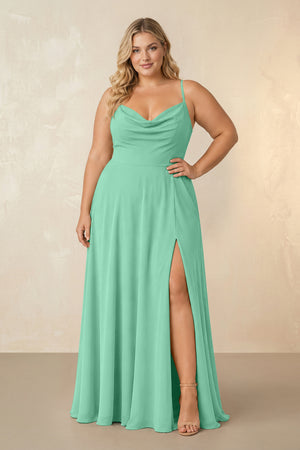 Turquoise Spaghetti Straps Chiffon A-Line Bridesmaid Dress [sizeplus] | KISSBRIDAL