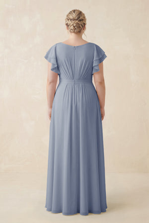 Twilight Cap Sleeve Ruffled A-Line Chiffon Bridesmaid Dress (2) [sizeplus] | KISSBRIDAL