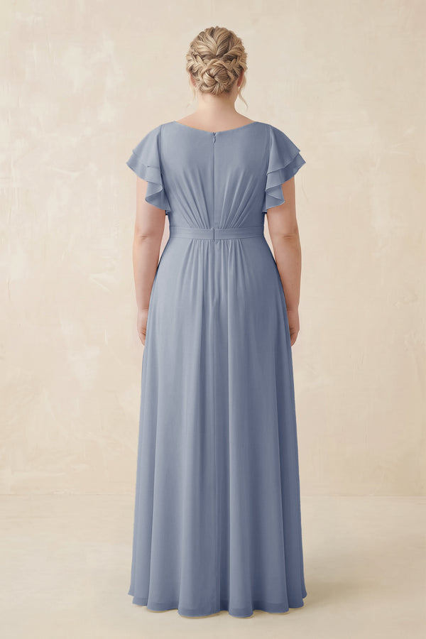 Twilight Cap Sleeve Ruffled A-Line Chiffon Bridesmaid Dress (2) [sizeplus] | KISSBRIDAL