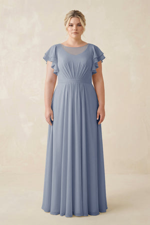 Twilight Cap Sleeve Ruffled A-Line Chiffon Bridesmaid Dress [sizeplus] | KISSBRIDAL