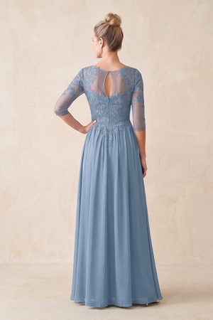 Twilight Chiffon Illusion Neck A-Line Mother of the Bride Dress With Embroidery (2) | KISSBRIDAL