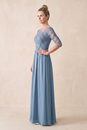 Twilight Chiffon Illusion Neck A-Line Mother of the Bride Dress With Embroidery (3) | KISSBRIDAL