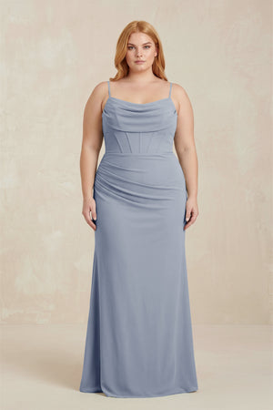 Twilight Cowl Neck Sheath Chiffon Bridesmaid Dress with Corset [sizeplus] | KISSBRIDAL