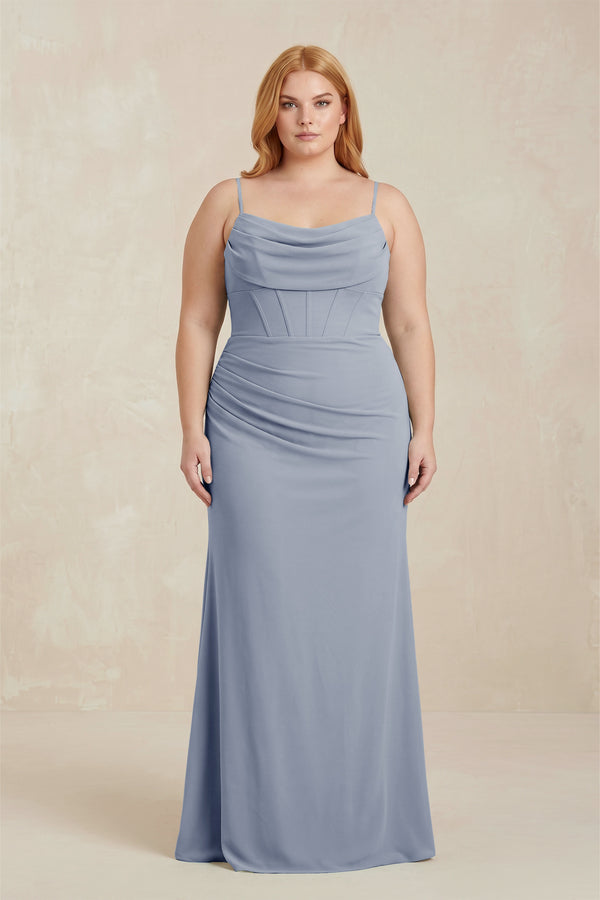 Twilight Cowl Neck Sheath Chiffon Bridesmaid Dress with Corset [sizeplus] | KISSBRIDAL