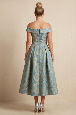Twilight Jacquard A-Line Off-the-Shoulder Midi Mother of the Bride Dress (2) | KISSBRIDAL