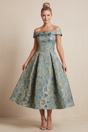 Twilight Jacquard A-Line Off-the-Shoulder Midi Mother of the Bride Dress | KISSBRIDAL