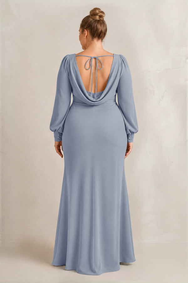 Twilight Long Sleeve V-Neck Sheath Chiffon Bridesmaid Dress (2) [sizeplus] | KISSBRIDAL