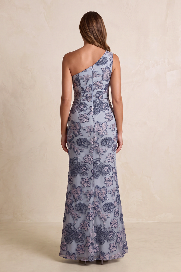 Twilight One-Shoulder Sheath Embroidered Jacquard Mother of the Bride Dress with Slit (2) | KISSBRIDAL