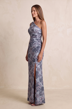 Twilight One-Shoulder Sheath Embroidered Jacquard Mother of the Bride Dress with Slit (3) | KISSBRIDAL
