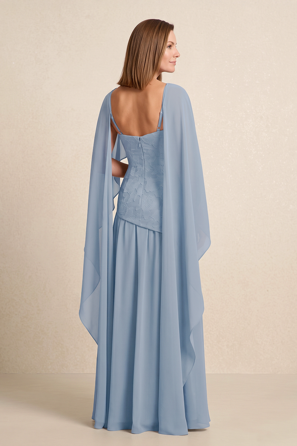 Twilight Sheath Chiffon Boat Neck Mother of the Bride Dress With Cape Sleeves (2) | KISSBRIDAL