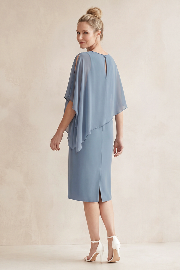 Twilight Sheath Chiffon Round Neck Midi Mother of the Bride Dress (2) | KISSBRIDAL