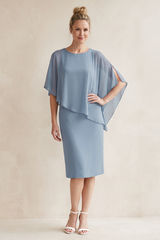 Twilight Sheath Chiffon Round Neck Midi Mother of the Bride Dress | KISSBRIDAL