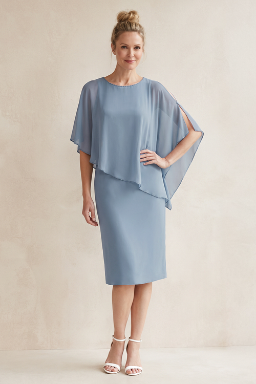 Twilight Sheath Chiffon Round Neck Midi Mother of the Bride Dress | KISSBRIDAL